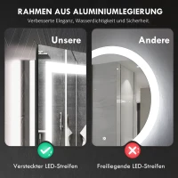 HOMCOM LED-Badezimmerspiegel, Front- und Rückbeleuchtung, Smart-Touch, Entnebelung, 80x60 cm(m-7)