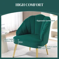 Homcom Fotoliu Verde din Catifea – Spatar Cochilie & Picioare Aurii(m-4)