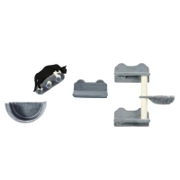 PawHut Prateleiras de Parede para Gatos 4 Peças com Rede Plataforma Semicircular Plataformas de Salto e Poste de Sisal Cinza(m-11)
