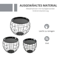HOMCOM 3-Delige Salontafelset, Afneembaar Tafelblad, Stalen Frame, Glanzend Zwart, Verschillende Groottes(m-5)