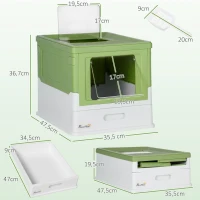 PawHut Caixa de Areia para Gatos Dobrável Caixa de Areia para Gatos Fechada com Bandeja Removível 47,5x35,5x36,7cm Verde Claro(m-3)