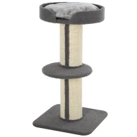 PawHut Arranhador para Gatos Altura 91 cm de 3 Níveis com Ninho Plataforma e Poste de Sisal 45x45x91 cm Cinza(m-11)