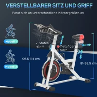 HOMCOM Ergometr, regulowany opór, do 120kg, Stal, D103xS53xW100-114cm, Biały/Czarny(m-7)