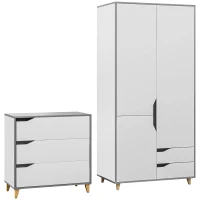 HOMCOM Bedroom Furniture Set, Wardrobe with Hanging Rail, 3 Drawer Chest of Drawers with Cut-out Handles, Grey and White(m-1)