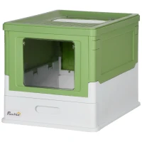 PawHut Caixa de Areia para Gatos Dobrável Caixa de Areia para Gatos Fechada com Bandeja Removível 47,5x35,5x36,7cm Verde Claro(m-11)