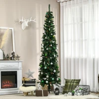 HOMCOM Árvore de Natal Artificial 225 cm Árvore de Natal com 706 Ramos Árvore de Natal Slim com 56 Pinhas Base Dobrável Ø58x225 cm Verde(m-2)