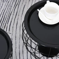 HOMCOM 3-Delige Salontafelset, Afneembaar Tafelblad, Stalen Frame, Glanzend Zwart, Verschillende Groottes(m-7)