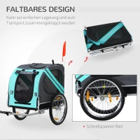 PawHut Haustieranhänger Hundeanhänger Fahrradanhänger bis 20kg klappbar Reflektor Regenschutz Stahl Grau + Grün 130 x 73 x 90cm(m-6)