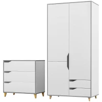 HOMCOM Bedroom Furniture Set, Wardrobe with Hanging Rail, 3 Drawer Chest of Drawers with Cut-out Handles, Grey and White(m-11)