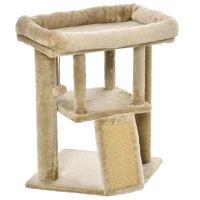 PawHut Árvore Arranhador para Gatos Pequenos Arranhador para Gatos com Poste de Juta Rampa Caverna e Bola Suspensa 40x40x57 cm Areia(m-8)