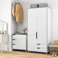HOMCOM Bedroom Furniture Set, Wardrobe with Hanging Rail, 3 Drawer Chest of Drawers with Cut-out Handles, Grey and White(m-2)
