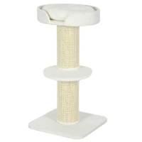 PawHut Arranhador para Gatos Altura 91 cm de 3 Níveis com Ninho Plataforma e Poste de Sisal 45x45x91 cm Creme(m-11)