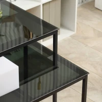 HOMCOM Set 2 Masute pentru Sufragerie Moderne din Otel si Sticla Securizata - Negru(m-8)