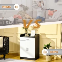 HOMCOM Dulap cu sertar si raft reglabil, din MDF, 60x40x90cm, Alb Negru(m-8)