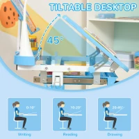 HOMCOM Kids Study Desk and Chair Set w/ Adjustable Height, Storage, Drawer, Blue(m-5)