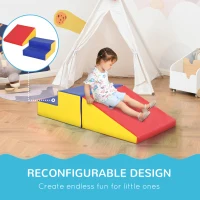 HOMCOM 2-Piece Soft Playset for Toddlers, Climbing, Crawling, For ages 12-36 Months, Red(m-4)