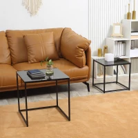 HOMCOM Set 2 Masute pentru Sufragerie Moderne din Otel si Sticla Securizata - Negru(m-12)