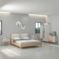 HOMCOM Bedroom Furniture Set, Wardrobe with Hanging Rod, Side Cabinet with Wood Legs, Bedside Table with Drawer, Nature Wood Finish and White(m-2)