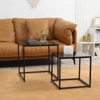 HOMCOM Set 2 Masute pentru Sufragerie Moderne din Otel si Sticla Securizata - Negru(m-11)