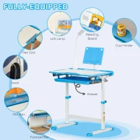 HOMCOM Kids Study Desk and Chair Set w/ Adjustable Height, Storage, Drawer, Blue(m-7)
