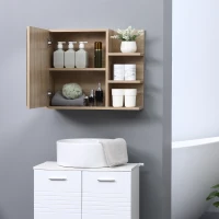 Kleankin Oglinda de Baie 60×50 cm cu Rafturi Lemn & Sertar(m-10)
