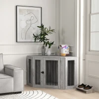 PawHut 2 in 1 Dog Crate Furniture Side Table, with Cushion, 122 x 61 x 71cm - Grey(m-9)