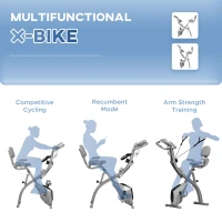 HOMCOM 2-in-1 Folding Exercise Bike with 8-Level Magnetic Resistance, Arm Resistance Band, Pulse Sensor, Grey(m-7)