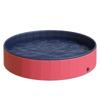 PawHut Piscina Dobrável para Cães Ø160x30 cm Banheira Portátil para Animais de Estimação Antiderrapante PVC Múltiplos Usos Interiores e Exteriores Vermelho(m-1)