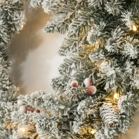 HOMCOM Kerstkrans met LED-Verlichting, Rode Bessen, Realistische Uitstraling, Ø60 x 10 cm, Groen(m-9)