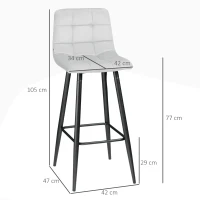 HOMCOM Zestaw Stołków Barowych, Skandynawski Design, Pokrycie z Weluru, Metalowa Rama, Antypoślizgowe Nogi, Jasnoszary(m-3)