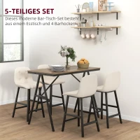 HOMCOM 5-delige Bargarnituur, Tafel en 4 Stoelen, Knoopstiksel, Dikke Bekleding, Linnenlook, Beige(m-4)