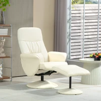 HOMCOM Poltrona Relax com Apoio para os Pés Estofada em PU  Reclinável até 145° e Giratório 360° com Encosto Ajustável 81x81x105cm Creme(m-2)