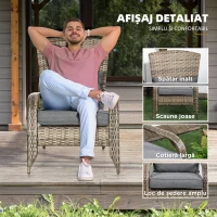 Outsunny Scaun de Grădină din Ratan, Scaun de Exterior cu Cotiere, Perne și Spătar Înalt Curbat, 64x80x90 cm, Gri(m-5)