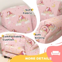 AIYAPLAY 2 Piece Kids Sofa Set with Unicorn Design, Wooden Frame, for 1.5-3 Years Old, Pink(m-6)
