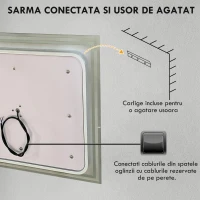 kleankin Oglinda de Baie cu Lumini LED, 90x70cm(m-8)