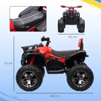 HOMCOM 12V Quad Bike ATV with LED Lights, Music, Backrest, Forward, Backward, Red(m-3)