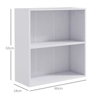 HOMCOM 2 Tier Bookshelf, Low Bookcase with Adjustable Shelf, 2 Compartments for Home Office, Living Room, Study, White(m-3)
