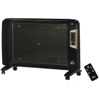 HOMCOM Mica Electric Space Heater, Portable Heater for Home with 2 Heat Settings, Living Room, Study, Garage, Adjustable Temperature 18-30°C, 1000W/2000W, Black(m-11)