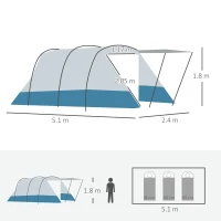 Outsunny 6-8 Person Tunnel Tent, Camping Tent with Bedroom, Living Room, Sewn-in Floor, 3 Doors and Carry Bag, 2000mm Water Column for Fishing, Hiking, Sports, and Traveling, Blue(m-3)