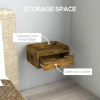 HOMCOM Floating Nightstand Set of 2 Wall Mounted Bedside Table with Storage Drawer for Bedroom, Rustic Brown(m-6)