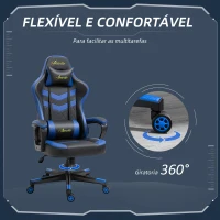 Vinsetto Cadeira Gaming Cadeira de Escritório Ergonómica com Altura Regulável Basculante Apoio de Cabeça 61x70x121-129 cm Azul(m-6)