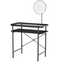 HOMCOM Coiffeuse Design Contemporain Table de Maquillage Plateau Verre trempé étagère Miroir pivotant métal Noir(m-12)