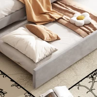 Upholstered Single Sofa Bed with Trundle, Velvet Sofa Bed Sleeper with Scalloped Cushions, 202x190x95 cm, Gray(m-8)