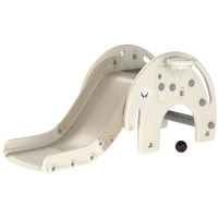 AIYAPLAY Zjeżdżalnia dla Dzieci 3-w-1, Wspinaczka, Koszykówka, Antypoślizgowe Stopnie, Poręcze, Kremowy Biały(m-10)