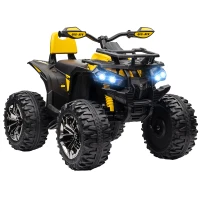 HOMCOM 12V Quad Bike ATV with LED Lights, Music, Backrest, Forward, Backward, Yellow(m-1)