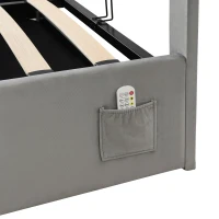 Upholstered Hydraulic Double Sofa Bed with Bluetooth Stereo, USB Ports, Storage Pockets, and LED Light Strips, 198x150x120 cm, Gray(m-10)