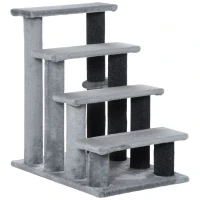 PawHut Escada para Animais de Estimação Escada para Gatos de 4 Degraus com Poste de Arranhar Bola 45x40x68 cm Cinza(m-10)