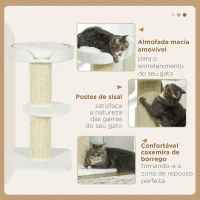 PawHut Arranhador para Gatos Altura 91 cm de 3 Níveis com Ninho Plataforma e Poste de Sisal 45x45x91 cm Creme(m-5)