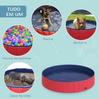 PawHut Piscina Dobrável para Cães Ø160x30 cm Banheira Portátil para Animais de Estimação Antiderrapante PVC Múltiplos Usos Interiores e Exteriores Vermelho(m-7)
