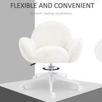 HOMCOM Makeup Vanity Chair, Cute Fluffy Desk Chair with Rolling Wheels for Bedroom Living Room, Cream White(m-5)